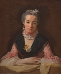 Dama con vestido de seda rosa