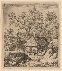 Paisaje con Piedra de Molino cerca de un Barril