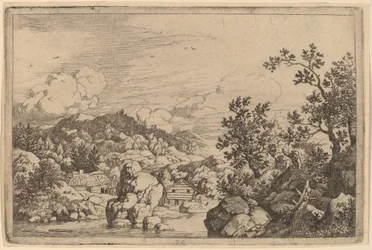 Gran roca que sobresale de un río, probablemente c. 1645-1656