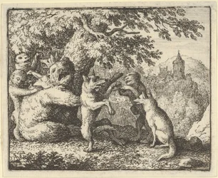 Por orden del león, se toma un trozo de piel del oso, un trozo de las patas delanteras..., 1650-75
