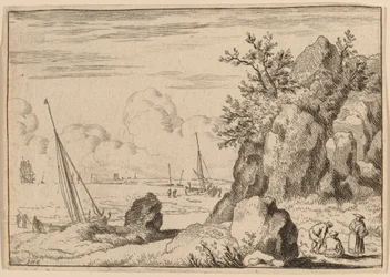 Marina con tres figuras a la derecha