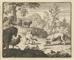 El león permite una pelea entre el lobo y Renard