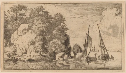 Dos barcos en un río ancho, probablemente c. 1645-1656