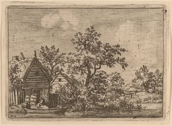 Dos barriles frente a una cabaña, probablemente c. 1645-1656