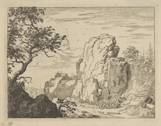 Dos Hombres Sentados al Pie de una Roca Alta, siglo XVII