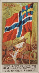 Noruega, de Banderas de todas las naciones, serie 1 N9 para las marcas de cigarrillos Allen & Ginter, 1887.