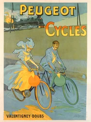 Cartel publicitario de las bicicletas Peugeot (litografía en color)