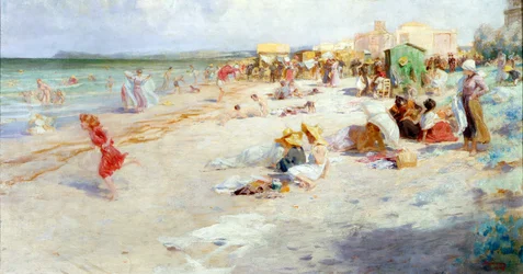 Una playa concurrida en verano