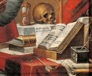 Manuscritos de San Jerónimo: vulgata, pintura atribuida a Alonso Antonio Villamor (1661-1729), Detalle