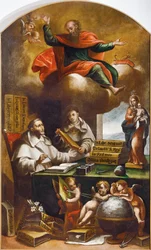 San Pablo se presenta ante San Alberto Magno y Santo Tomás de Aquino, por Alonso Antonio Villamor (1661-1729). Convento de San Esteban, Salamanca.