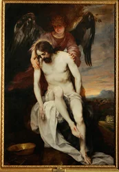 Cristo muerto sostenido por un ángel (pintura sobre lienzo)