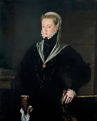 Retrato de la Archiduquesa Juana de Austria (1535-1573), Princesa de Portugal - Pintura de Alonso Sánchez Coello (1531-1588), óleo sobre lienzo, hacia 1557 (116x93,5 cm) - Retrato de la Archiduquesa Juana de Austria (1535-1573) ), Princesa de Portugal, Óle
