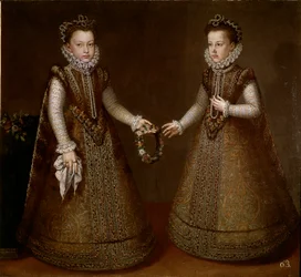 Retrato de Isabel y Catalina, hijas del Rey Felipe II (1527-1598) de España. Pintura de Alonso Sanchez-Coello (circa 1531-1588) 1570. Madrid, Museo del Prado