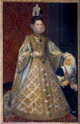Retrato de cuerpo entero de la Infanta de España Isabel Clara Eugenia de Habsburgo, soberana de los Países Bajos y Magdalena Ruiz