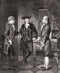 Johann Henry Jules Alexandre von Robaii, Barón de Kalb presentando a Lafayette a Silas Deane, de Life and Times of Washington, Volumen 1, pub. en 1857