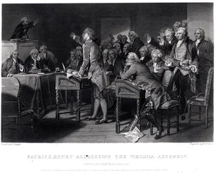 Patrick Henry dirigiéndose a la Asamblea de Virginia, marzo de 1775 grabado por Henry Bryan Hall (1808-84), 1856