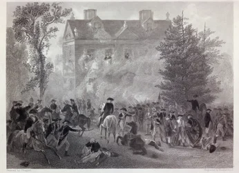 La batalla de Germantown en Chew House en 1777, grabado por Robert Hinshelwood c.1860