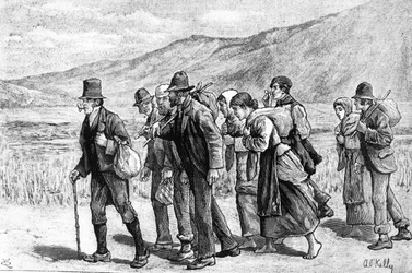 Cosechadores irlandeses en su camino a Inglaterra, 1881