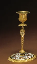 Candelabro, de un juego de escritorio de cuatro piezas de Napoleón III, marquetería de Duvinage y Harinckouk, c.1877
