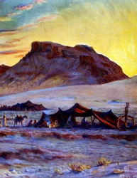 Grupo de nómadas árabes en el desierto. por Nasreddine Dinet (Alphonse-Étienne Dinet). 1861 1929. pintor orientalista francés 1918