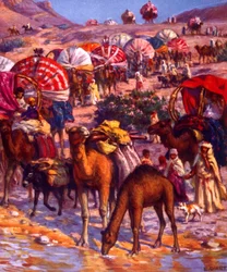 Grupo de nómadas árabes en el desierto. por Nasreddine Dinet (Alphonse-Étienne Dinet). 1861 1929. pintor orientalista francés 1918