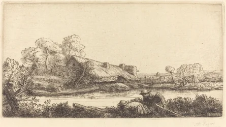 Granja junto al río vista con luz de la tarde