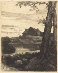 Granja con gran árbol
