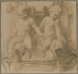 Fuente con putti montando delfines, última mitad del siglo XIX