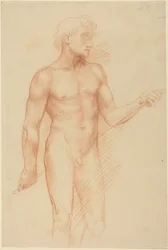 Estudio de una figura masculina, sosteniendo una vara detrás de la espalda