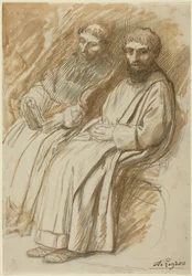 Dos monjes sentados en una iglesia