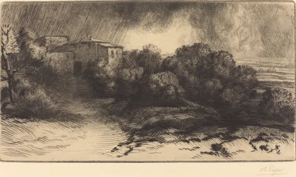 Vista de una granja vista en una tormenta La ferme de Brieux Effet d