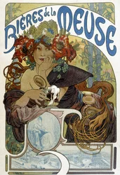 Publicidad para la cerveza de la Mosa. Ilustración de Mucha (pintor y diseñador de carteles checo)