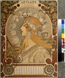 Calendario ""La Plume"", revista bimensual ilustrada del Salon des Cent. Biblioteca artística y literaria. Obra de Alfons Maria Mucha (Alphonse Marie Mucha