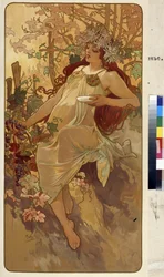 Otoño (Serie de alegoría sobre las cuatro estaciones). Obra de Alfons Maria Mucha (Alphonse Marie Mucha