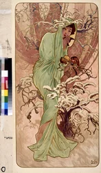 Invierno (Serie de alegoría sobre las cuatro estaciones). Obra de Alfons Maria Mucha (Alphonse Marie Mucha