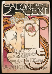 Póster anunciando la exposición de A. Mucha en el Salon des Cent