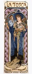 Cartel de Alfonse Mucha (1860-1939) para la obra "" Tosca "" de Victoriano Sardou (1831-1908) interpretada por la actriz Sarah Bernhardt.