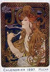 Cartel de las fábricas de papel Job en Toulouse realizado por el pintor Mucha. 1897.