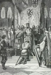 Ceremonia de nombramiento de caballero por el Rey de Francia (Grabado)