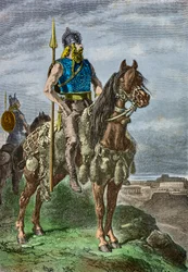 Retrato ecuestre de un guerrero galo (Grabado)