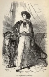 Ilustración de las “Maravillosas pero auténticas Aventuras del Capitán Corcoran” de Alfred Assollant, ilustrado con 25 viñetas dibujadas en madera por A. de Neuville, Librería Hachette et Cie en París