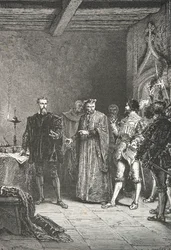 Jean de La Barre informa a Louis de Berquin de su liberación de la Conciergerie (Grabado)