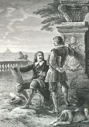 Retrato de Nicolas Poussin y Claude Gellee dit Le Lorrain, en Roma (Grabado)