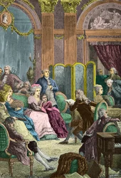 Lectura de Paul et Virginie por Bernardin de Saint Pierre en los salones de Madame Necker en París (Grabado)