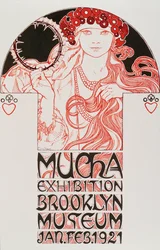 Cartel publicitario de Alphonse Mucha para la exposición Mucha en el Museo de Brooklyn, Nueva York, 1921