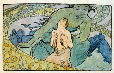 Ilustración de Alphonse Mucha de "Clio" una obra del autor francés Anatole France. 1900. Mucha (1860-1939) fue un pintor checo del Art Nouveau