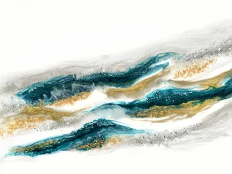 Ondas fluidas en dorado y verde azulado