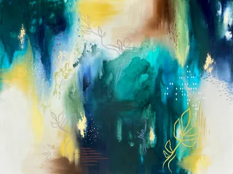 Abstracto en tonos verde azulado y dorado