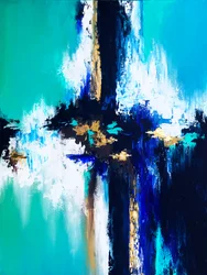 Abstracto en azul y dorado vibrante