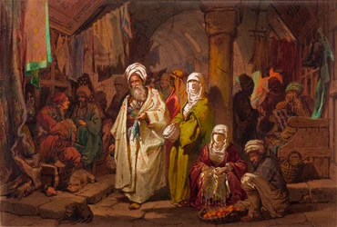 Le grand bazar (souk, marche oriental) - The Grand Bazaar - Por Amedeo Preziosi (1816-1882) Acuarela sobre papel (45,5x67cm) - Museo Pera, Estambul